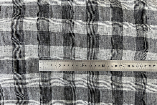 100% Linen Deadstock in Gray Check