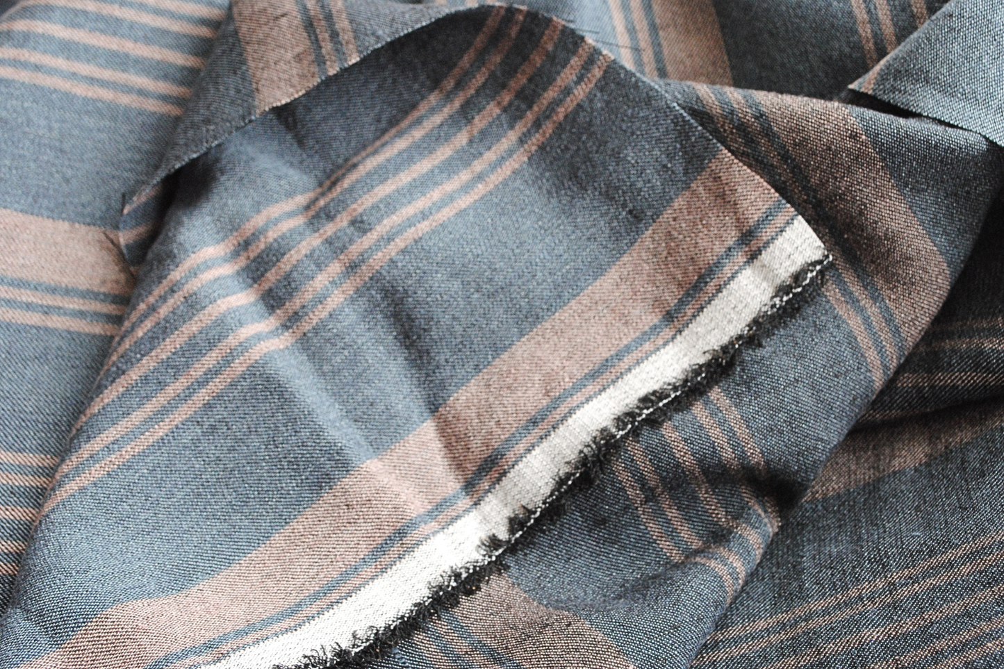 Linen Rayon Deadstock in Black and Bronze Stripe