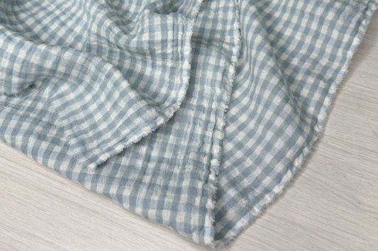 Yarn Dyed Organic Cotton Double Gauze Gingham - Sky