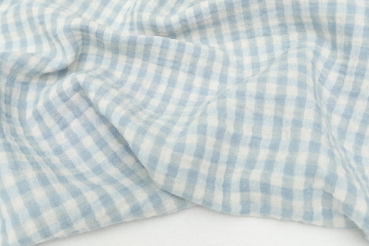 Yarn Dyed Organic Cotton Double Gauze Gingham - Sky