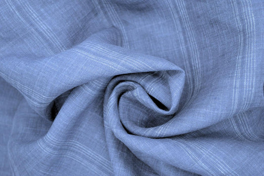 100% Linen Deadstock in Denim Stripe