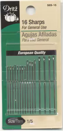 Prym Dritz Sharps Needles Assorted Sizes 1/5 16ct