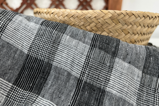100% Linen Deadstock in Gray Check