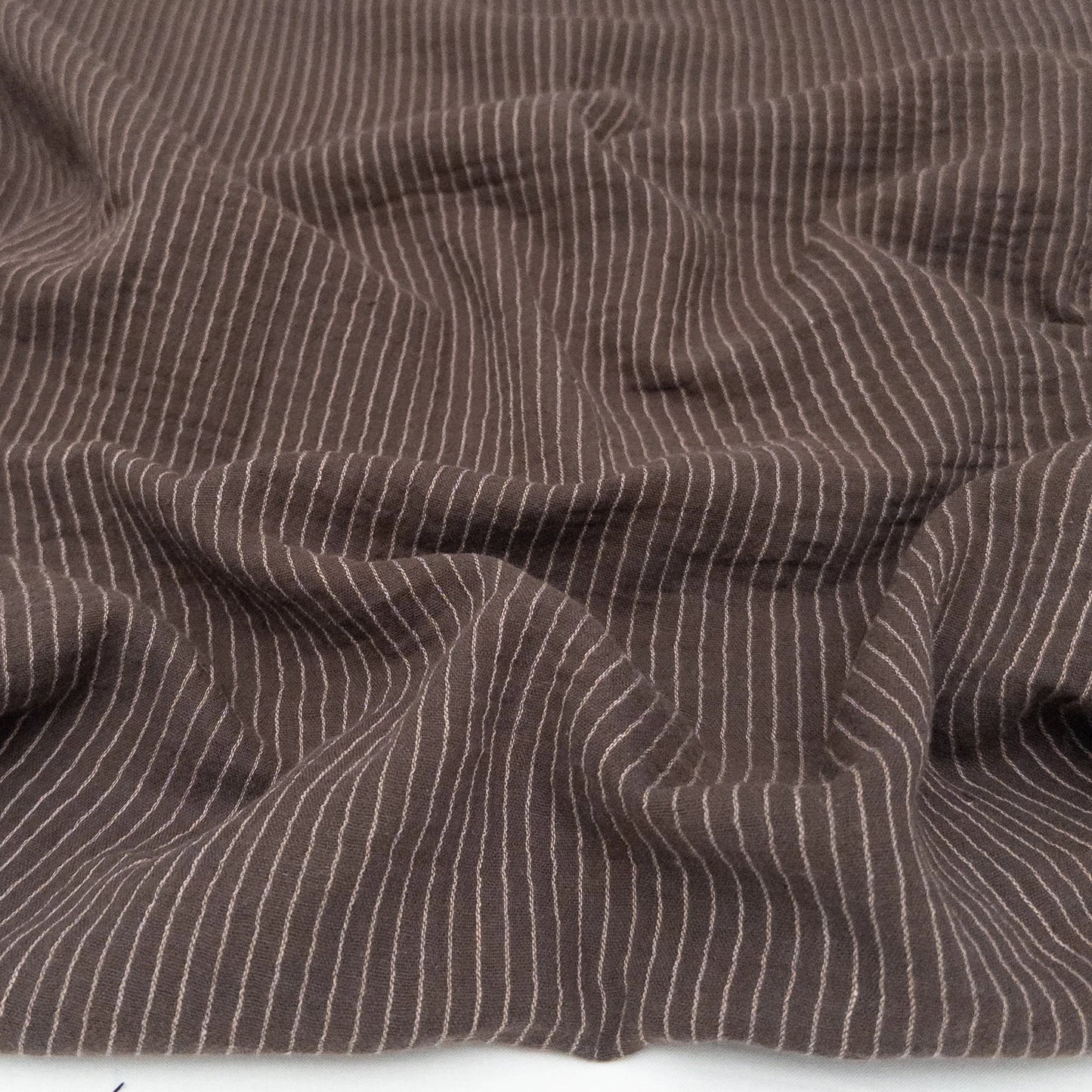 Yarn Dyed Organic Cotton Double Gauze Skinny Stripe - Chocolate