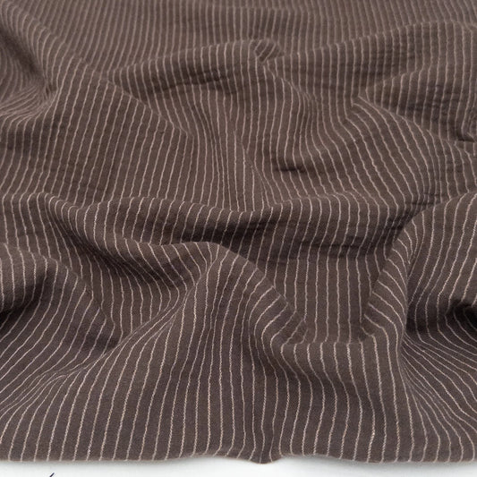 Yarn Dyed Organic Cotton Double Gauze Skinny Stripe - Chocolate