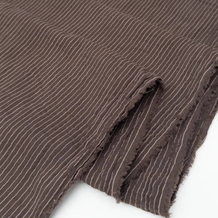 Yarn Dyed Organic Cotton Double Gauze Skinny Stripe - Chocolate