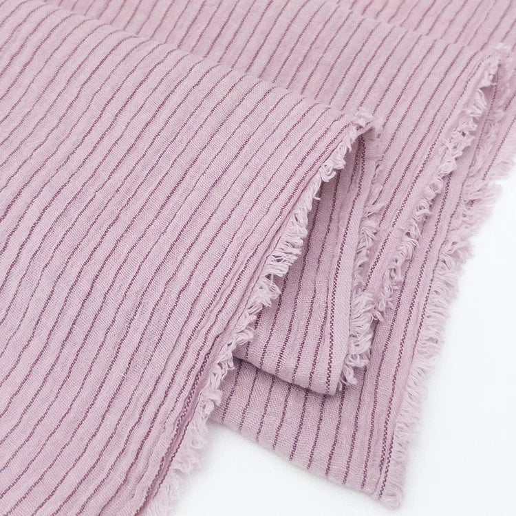Yarn Dyed Organic Cotton Double Gauze Skinny Stripe - Dusty Rose